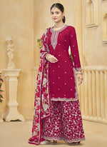Thumbnail for Vegaa Fashion Rani Pink Roman Silk Embroidered Palazzo Suit