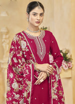 Thumbnail for Vegaa Fashion Rani Pink Roman Silk Embroidered Palazzo Suit
