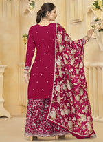 Thumbnail for Vegaa Fashion Rani Pink Roman Silk Embroidered Palazzo Suit