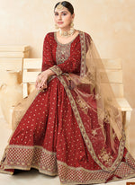 Thumbnail for Vegaa Fashion Designer Red Tafeta Silk Embroidery Anarkali Suit