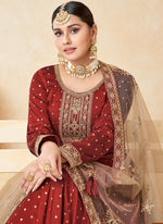 Thumbnail for Vegaa Fashion Designer Red Tafeta Silk Embroidery Anarkali Suit