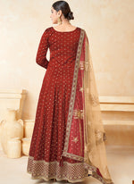 Thumbnail for Vegaa Fashion Designer Red Tafeta Silk Embroidery Anarkali Suit