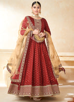 Thumbnail for Vegaa Fashion Designer Red Tafeta Silk Embroidery Anarkali Suit