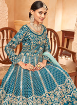 Thumbnail for Vegaa Fashion Designer Turquoise Art Silk Embroidery Anarkali Suit