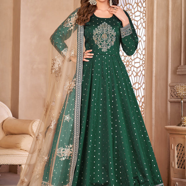 Vegaa Fashion Designer Green Tafeta Silk Embroidery Anarkali Suit - Distacart