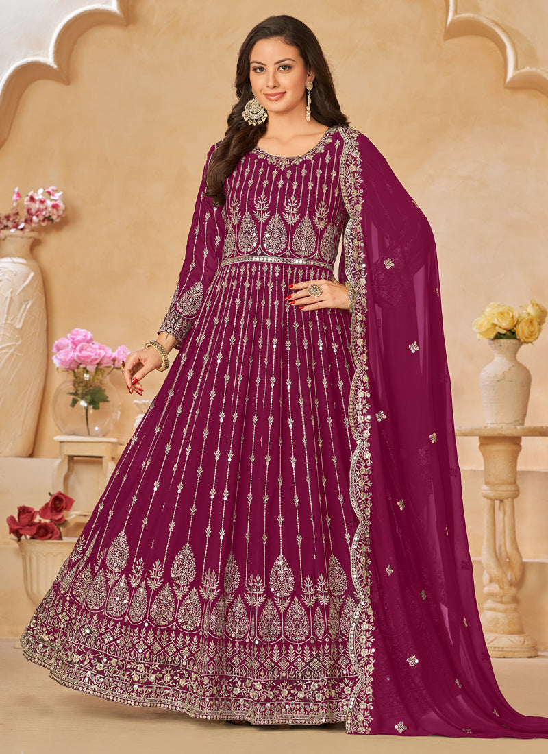Vegaa Fashion Designer Purple Geoegette Embroidery Anarkali Suit - Distacart