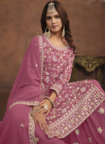 Thumbnail for Vegaa Fashion Designer Pink Faux Georgette Embroidery Sharara Suit