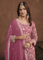 Thumbnail for Vegaa Fashion Designer Pink Faux Georgette Embroidery Sharara Suit