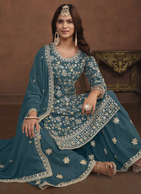 Thumbnail for Vegaa Fashion Designer Dark Grey Faux Georgette Embroidery Sharara Suit