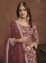 Thumbnail for Vegaa Fashion Designer Brown Faux Georgette Embroidery Sharara Suit
