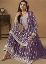 Thumbnail for Vegaa Fashion Designer Purple Faux Georgette Embroidery Sharara Suit