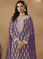 Thumbnail for Vegaa Fashion Designer Purple Faux Georgette Embroidery Sharara Suit