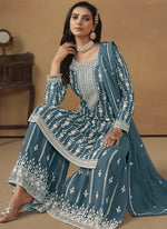 Thumbnail for Vegaa Fashion Designer Grey Faux Georgette Embroidery Sharara Suit
