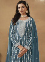 Thumbnail for Vegaa Fashion Designer Grey Faux Georgette Embroidery Sharara Suit