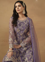 Thumbnail for Vegaa Fashion Purple Net Embroidered Sharara Suit
