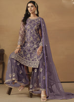Thumbnail for Vegaa Fashion Purple Net Embroidered Sharara Suit