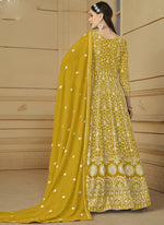 Thumbnail for Vegaa Fashion Designer Yellow Faux Georgette Embroidery Anarkali Suit