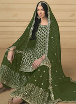Thumbnail for Vegaa Fashion Designer Mehendi Faux Georgette Embroidery Sharara Suit