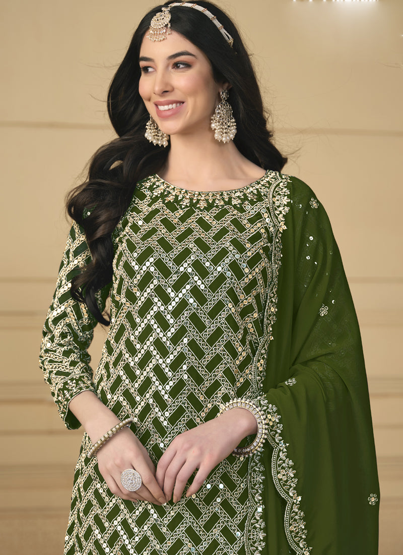 Vegaa Fashion Designer Mehendi Faux Georgette Embroidery Sharara Suit
