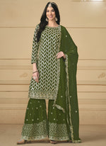 Thumbnail for Vegaa Fashion Designer Mehendi Faux Georgette Embroidery Sharara Suit