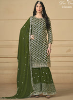 Thumbnail for Vegaa Fashion Designer Mehendi Faux Georgette Embroidery Sharara Suit