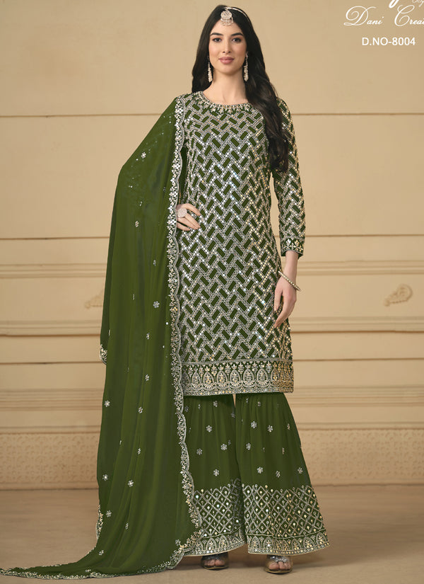Vegaa Fashion Designer Mehendi Faux Georgette Embroidery Sharara Suit