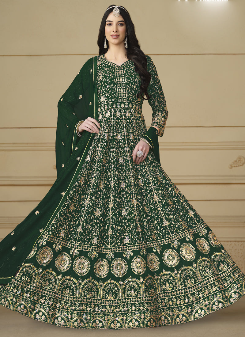 Vegaa Fashion Designer Green Faux Georgette Embroidery Anarkali Suit - Distacart