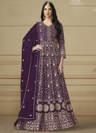 Vegaa Fashion Designer Violet Faux Georgette Embroidery Anarkali Suit