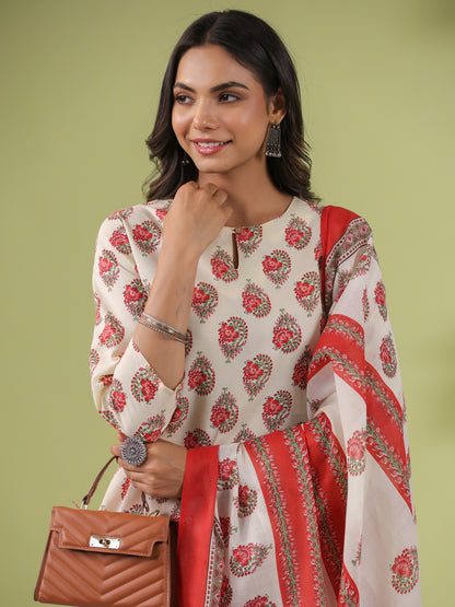 Janasya Regular Poly Cotton Cream Ethnic Motifs Notch Neck Set - Distacart