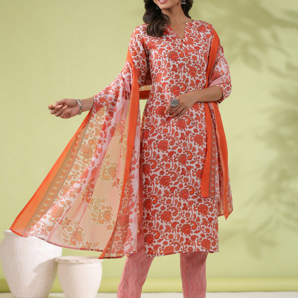 Janasya Regular Poly Cotton Off White Ethnic Motifs Round Neck Kurta Set - Distacart