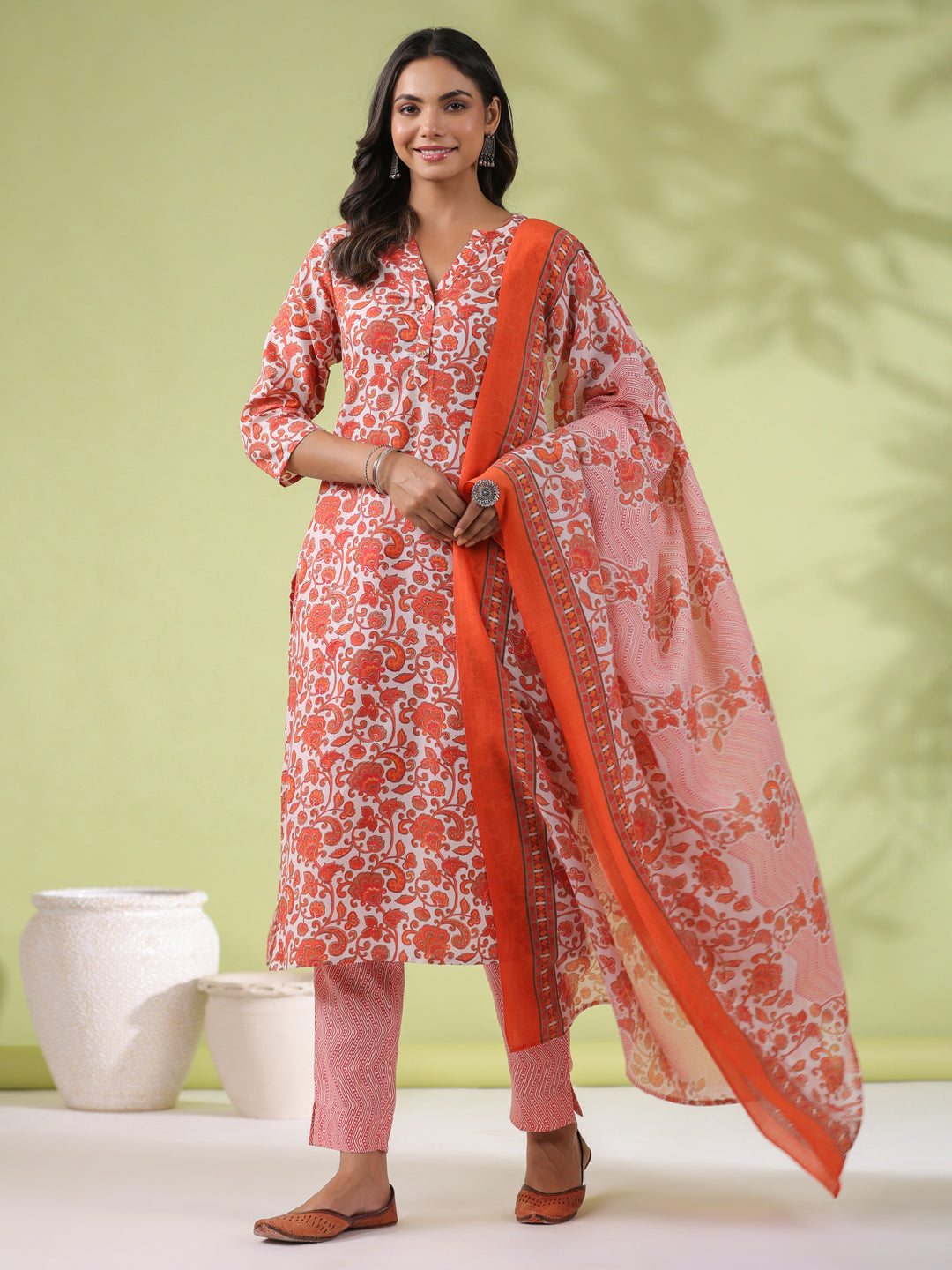 Janasya Regular Poly Cotton Off White Ethnic Motifs Round Neck Kurta Set - Distacart