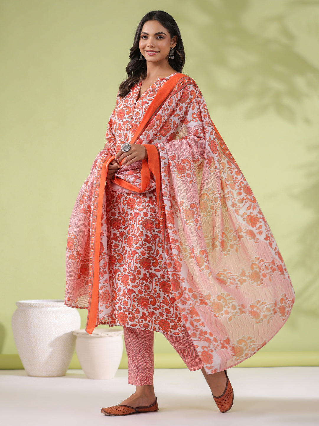 Janasya Regular Poly Cotton Off White Ethnic Motifs Round Neck Kurta Set - Distacart
