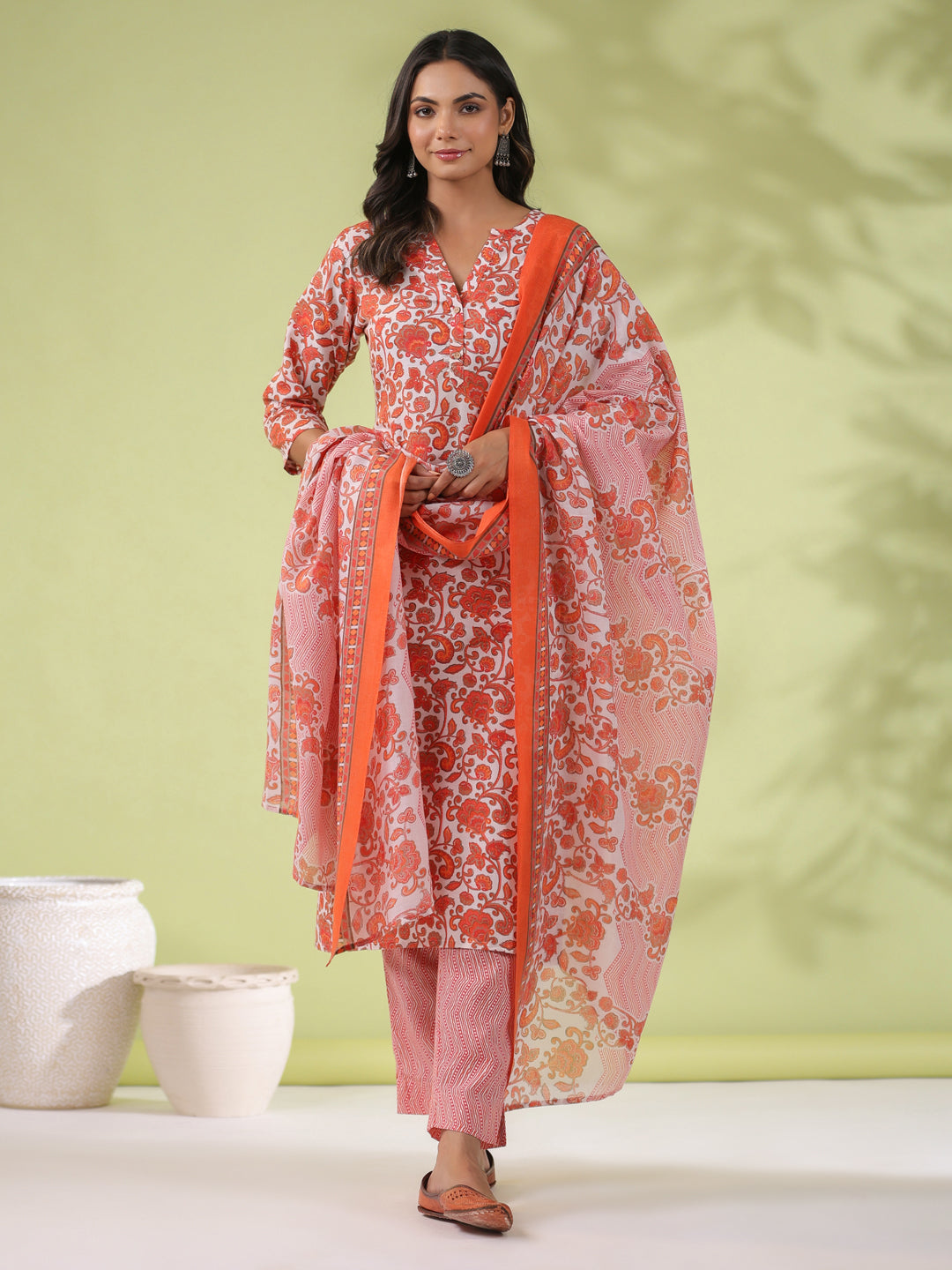 Janasya Regular Poly Cotton Off White Ethnic Motifs Round Neck Kurta Set - Distacart