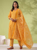 Janasya Regular Poly Cotton Mustard Gemometric V-Neck Kurta Set - Distacart