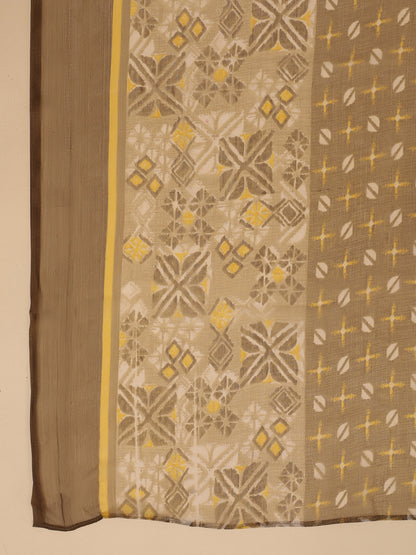 Janasya Regular Biscuit Slub Beige Gemometric Square Neck Kurta,Bottom & Dupatta - Distacart