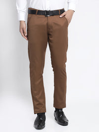 Thumbnail for Jainish Men's Brown Tapered Fit Formal Trousers - Distacart