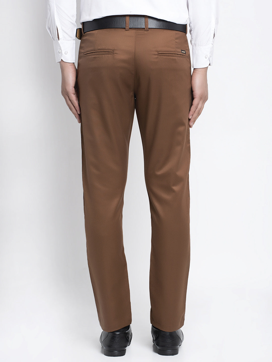 Jainish Men's Brown Tapered Fit Formal Trousers - Distacart