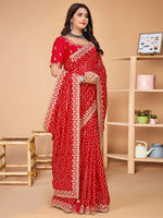 Thumbnail for NOZ2TOZ Women's Vichitra Silk Red Embellished Designer Saree With Blouse Piece - Distacart