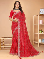 Thumbnail for NOZ2TOZ Women's Vichitra Silk Red Embellished Designer Saree With Blouse Piece - Distacart
