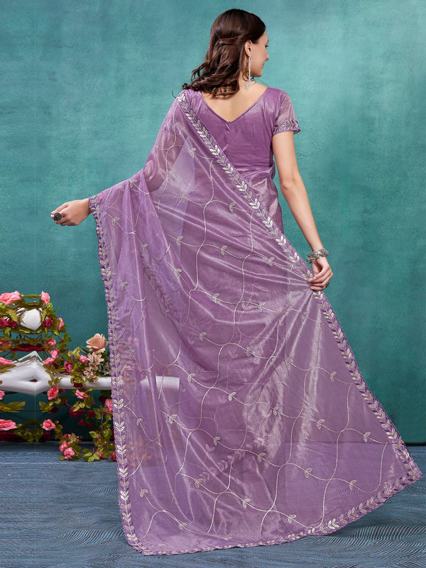 NOZ2TOZ Women's Organza Mauve Embellished Designer Saree With Blouse Piece - Distacart