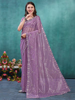 Thumbnail for NOZ2TOZ Women's Organza Mauve Embellished Designer Saree With Blouse Piece - Distacart