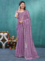 Thumbnail for NOZ2TOZ Women's Organza Mauve Embellished Designer Saree With Blouse Piece - Distacart