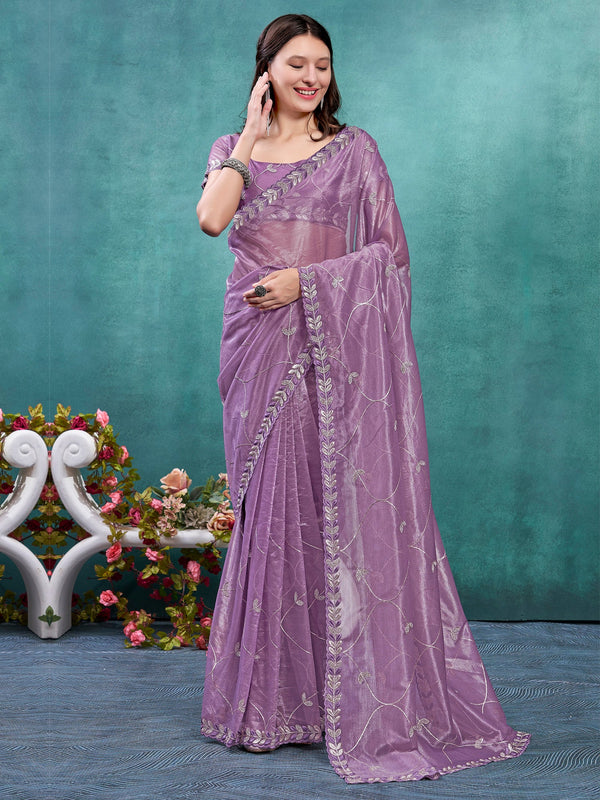 NOZ2TOZ Women's Organza Mauve Embellished Designer Saree With Blouse Piece - Distacart