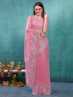 Thumbnail for NOZ2TOZ Women's Organza Pink Embellished Designer Saree With Blouse Piece - Distacart