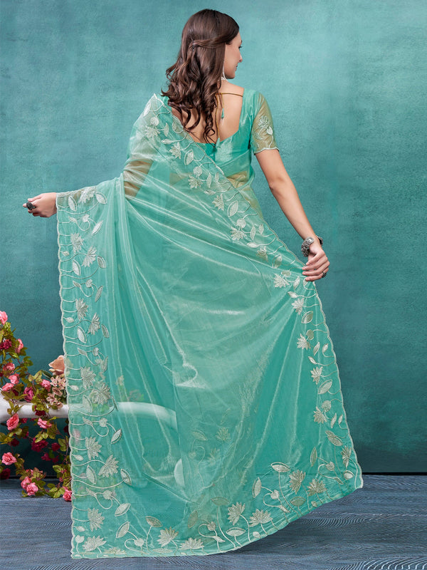 NOZ2TOZ Women's Pure Chiffon Pink Embellished Designer Saree With Blouse Piece - Distacart