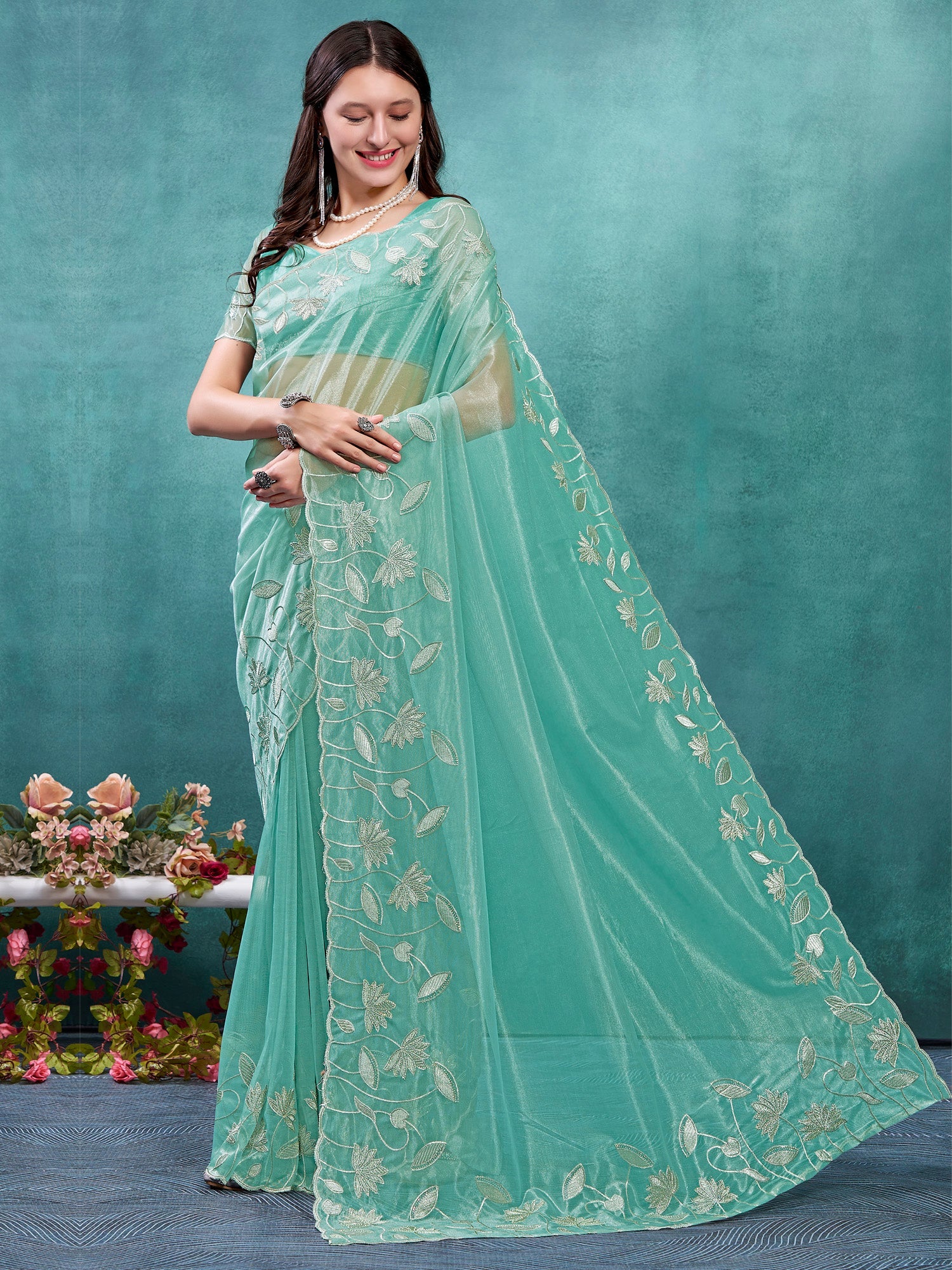 NOZ2TOZ Women's Pure Chiffon Pink Embellished Designer Saree With Blouse Piece - Distacart