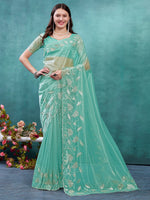 Thumbnail for NOZ2TOZ Women's Pure Chiffon Pink Embellished Designer Saree With Blouse Piece - Distacart