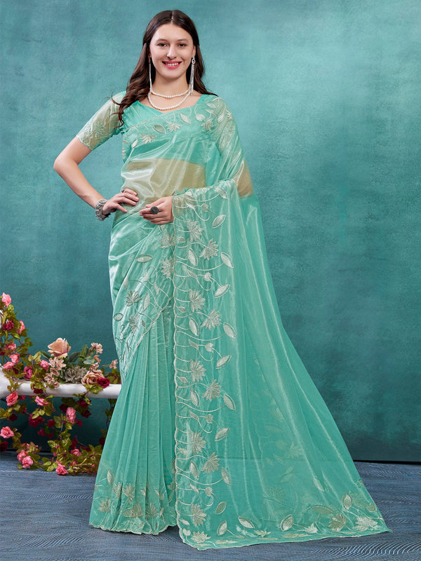 NOZ2TOZ Women's Pure Chiffon Pink Embellished Designer Saree With Blouse Piece - Distacart