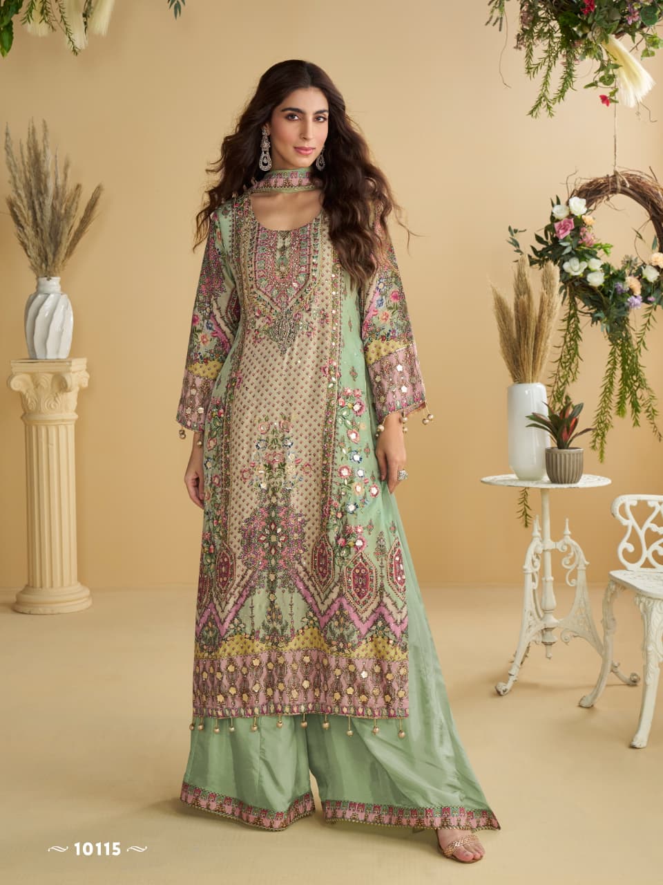 Aarshi Fashions Green Heavy Crepe Digital Print Palazzo Suits - Distacart