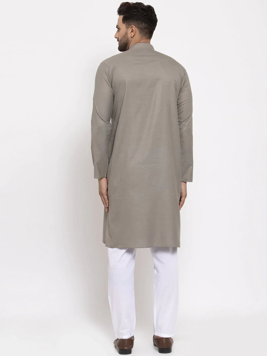 Jompers Men's Grey & White Solid Kurta with Churidar - Distacart